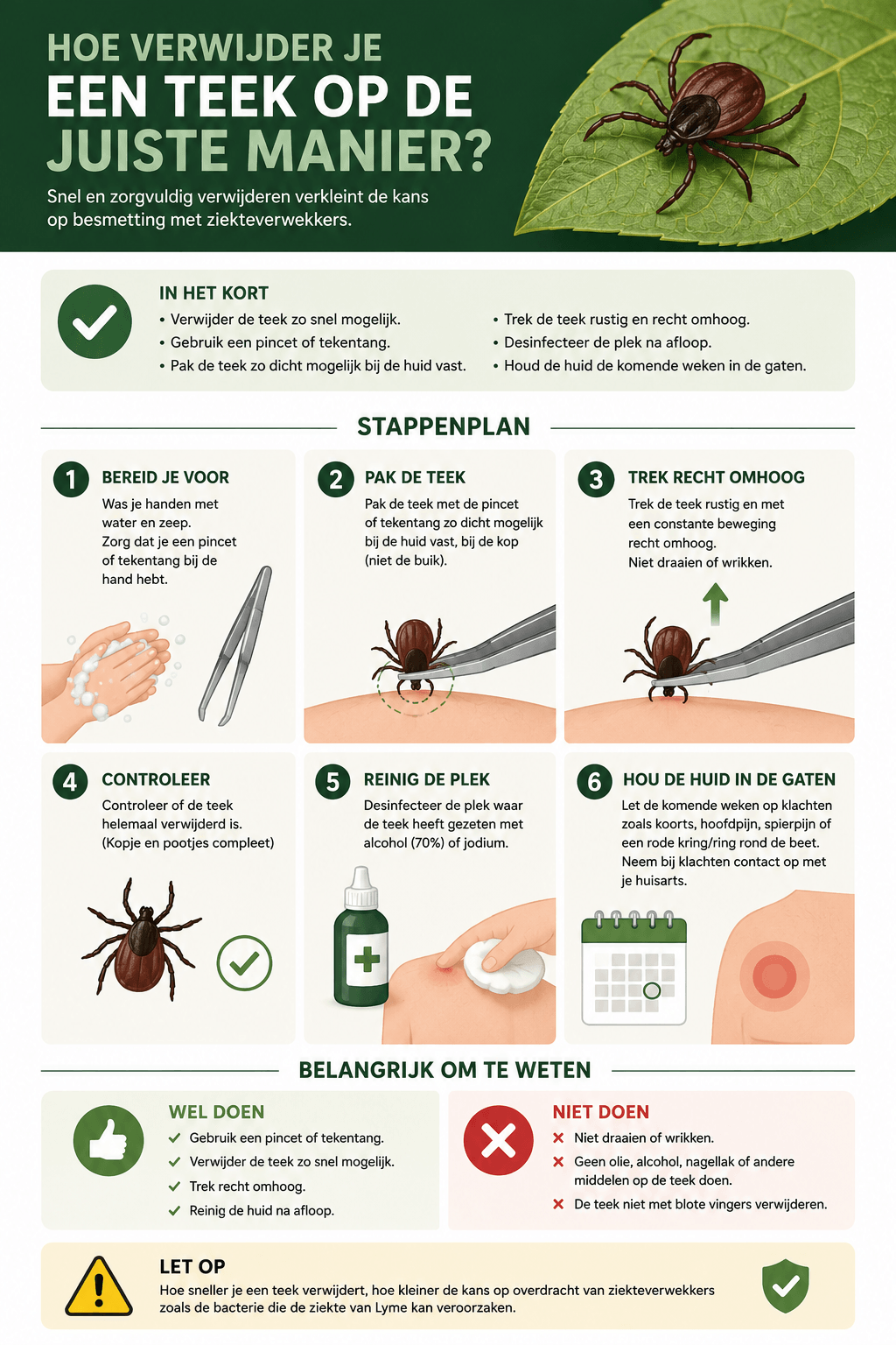 Infographic met stappenplan om een teek op de juiste manier te verwijderen